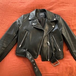 Zara black faux leather crop jacket XS